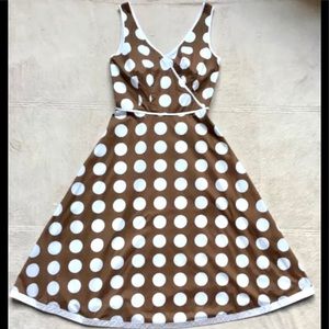 Boden Wrap Style Dress, Size 4 US, 8 EU, Large Brown & White Polka Dots, EUC